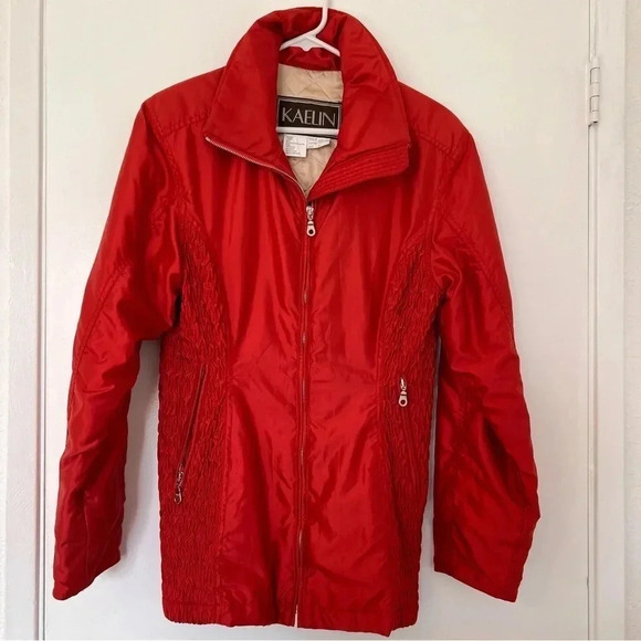 Kaelin Red Ski Jacket Quilted Winter Warm Puffy Size 8 Long Line Vintage - Picture 1 of 9